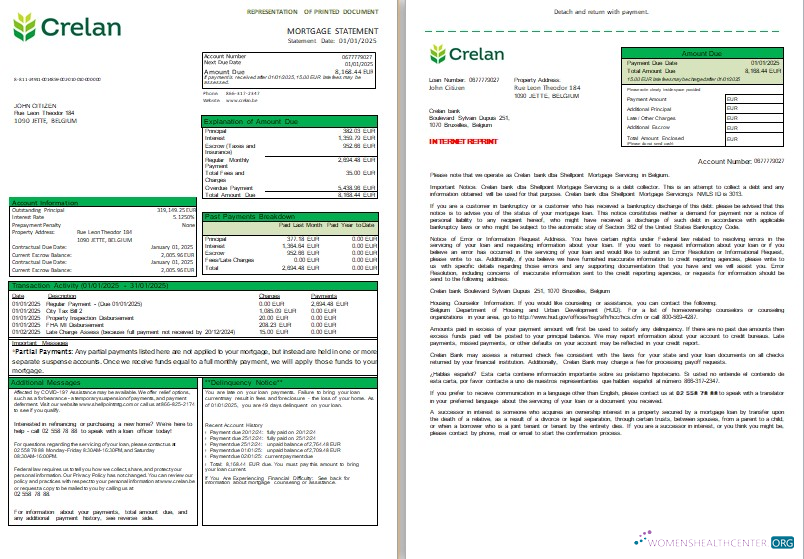 Download Belgium Crelan bank mortgage statement, 3 pages, 1 2 scr Photoshop template